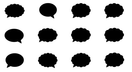 Collection of Black Speech Bubbles and Thought Balloons on White Background.
