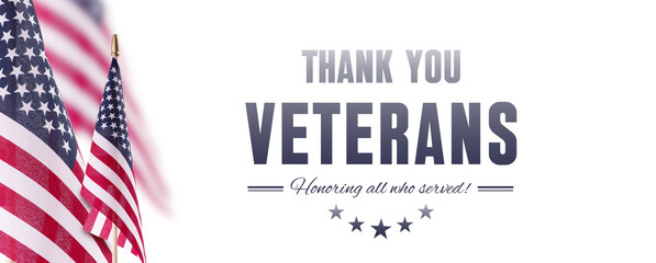 Thank you Veterans concept Banner with United States National Flag.