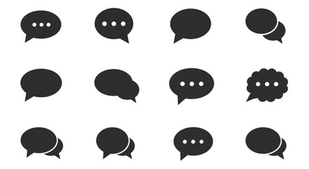 Collection of Black Speech Bubbles and Chat Icons.
