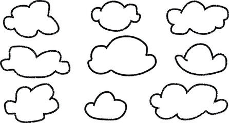 Simple line art cartoon clouds shapes on white background template