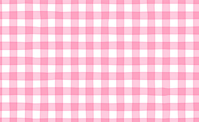 Pink checkered vichy print in baby style. Cute seamless tartan pattern. Vector illustration of tartan vichy plaid for textile, packaging and fabric print in picnic style.
