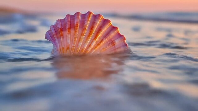 Pink seashell on shore