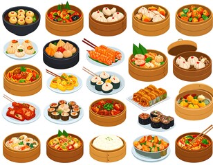 Diverse assortment of Asian steamed food