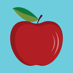 American Red Apple fruit, green leaf, vibrant and minimal flat vector art. 
