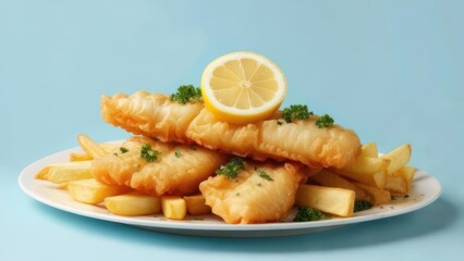 Crispy fish and chips on a plate