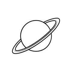Outline drawing of a ringed planet icon on transparent background