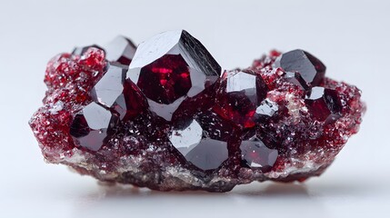 Exquisitely Detailed Macro Capture of Corundum Mineral with Shallow Focus and Pristine White Backdrop Emphasizing Intricate Crystalline Textures