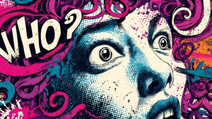 Vibrant Surreal Comic-Style Head Icon with Dynamic Anime and Cartoon Illustrations Representing Confusion and Headache Effects