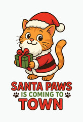 Cat Santa Christmas Vector Illustration, Cute Cat Santa Holiday Artwork, Cat Santa Festive Cartoon Drawing, Funny Cat Santa Christmas Design, Cat Santa Holiday Character with Quote