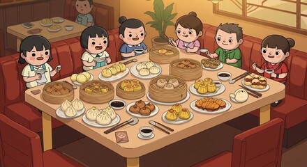 Family dinner with dim sum