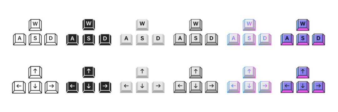 WASD and Arrow Keys Vector Set &ndash; Gaming Keyboard Buttons in Multiple Styles