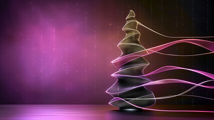 Minimalist abstract Christmas tree with glowing lines, perfect design for holiday cards and festive greetings. empty space for text.