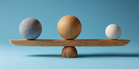 Wooden balance scale with three spheres