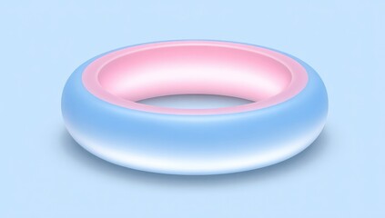 A smooth, round, hollow object with soft, light pink and light blue gradients sits on a simple backdrop.