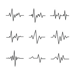 Obraz premium Heart rate monitor outline icon collection showing pulse waveform heartbeat readings and normal sinus rhythm vector graphics