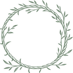 Elegant hand-drawn green wreath frame with delicate leaves in a circular design. Perfect for invitations, logos, and seasonal  Minimalist botanical illustration art. © Sk