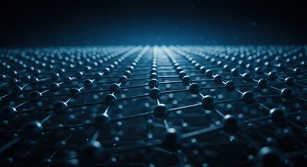 Naklejka premium A detailed illustration of a repeating crystalline structure, showcasing intricate molecular connections in a deep blue color scheme.