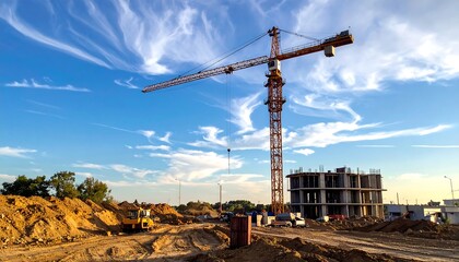 Construction site with crane and building under construction