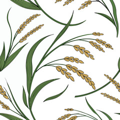 Elegant vector illustration of golden rice grains and green paddy leaves mandala vector