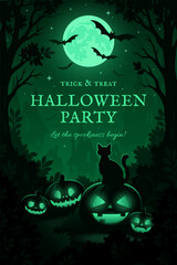 Trick or Treat Party Banner with Halloween Cat and Moon
