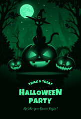 Witch Cat and Pumpkins Halloween Night Invitation Design