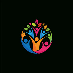 Colorful community logo with people holding hands on a