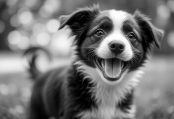 Fototapeta premium BW Puppy Joy Soft Focus Garden Backdrop for a Heartwarming Smile