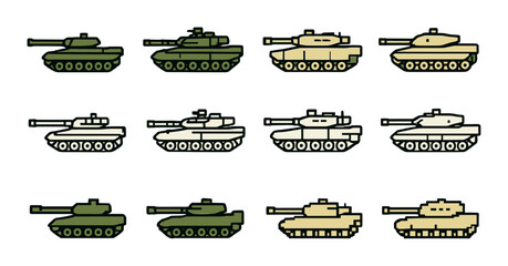 Variety of cartoon tank designs on gradient background