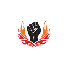 Black fist with fire symbolizing power