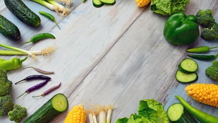 fresh vegetables on wooden background
