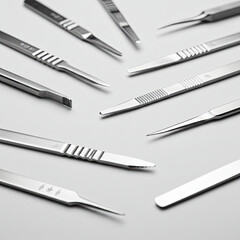 surgical blades on white background