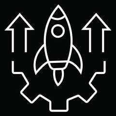 Growing icons with rocket, arrow, innovation editable white colour