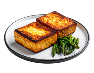 Minimalist Tofu "Steaks" with Asparagus, Clean Plating, Isolated