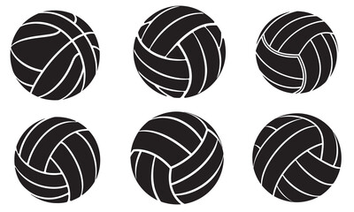 Obraz premium Volleyball Ball Silhouette Vector Set – Sports Icon Graphic Design