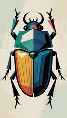 Flat illustration of a multi-colored scarab beetle in the Egyptian style. Vector graphics. EPS.