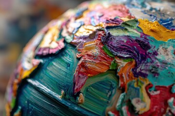 Close-up of a colorful painted globe