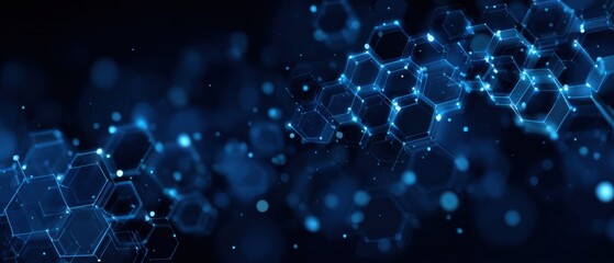 Abstract digital hexagons in dark blue