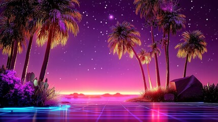Futuristic Tropical Landscape at Dusk