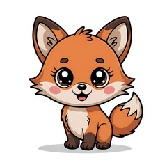 Cute cartoon baby fox with big eyes and fluffy tail