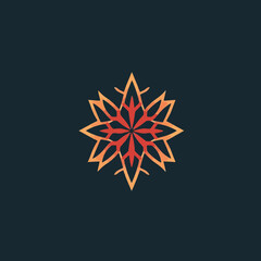 Obraz premium Ornate, symmetrical, stylized flower-like design on a dark background.