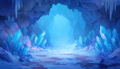 A fantastical ice cave, filled with crystals