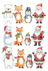Watercolor Christmas Characters Illustration Set