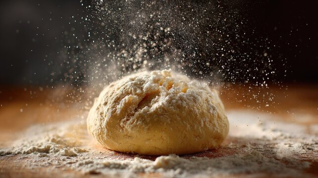 Dough ball dusted with flour, flour explosion