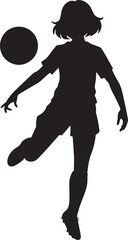 Woman soccer player silhouette kicking ball, female footballer outline dynamic pose