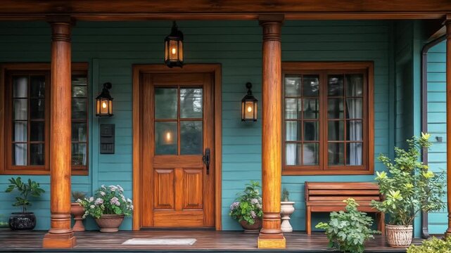 Wooden front porch house exterior