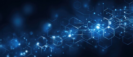 Abstract digital network design with glowing hexagons