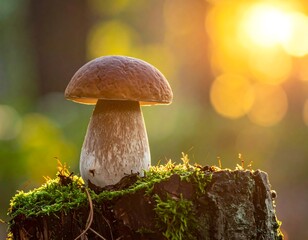 Forest mushroom in sunlight