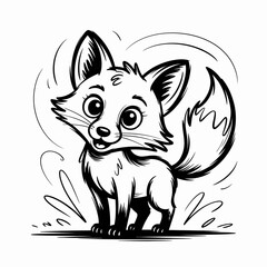Obraz premium Cute Stylized Fox Illustration | Cartoon Fox Line Art Vector | Adorable Fox Graphic Design