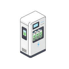 Isometric illustration of an electric vehicle charging station showcasing green energy