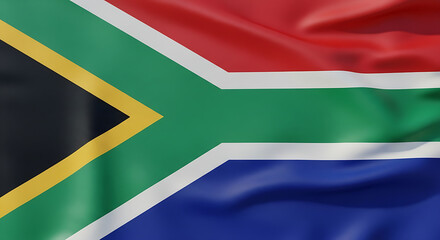 Obraz premium Closeup shot of the south africa flag waving in the wind against a clear blue sky, showcasing the national symbol of south africa with its vibrant colors, representing the countrys identity and herita